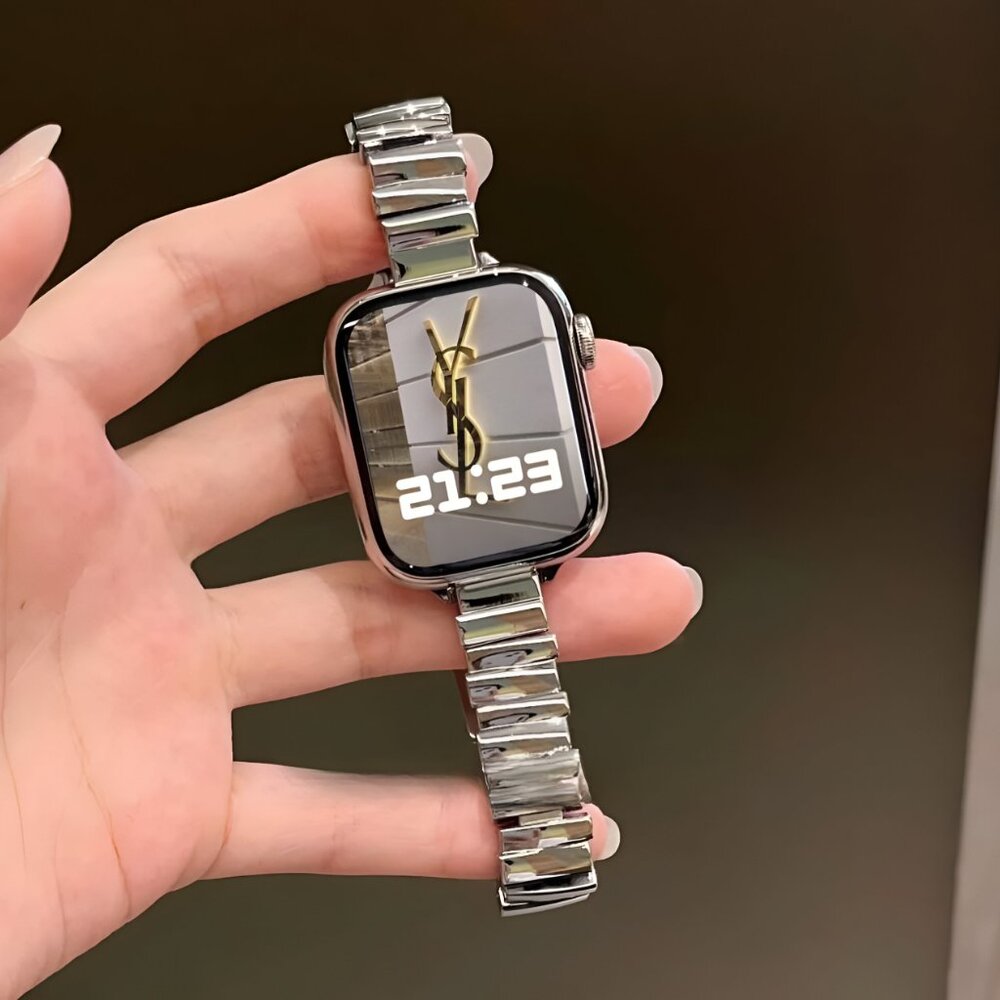 Apple Watch Band Stylish Adjustable Slim Strap Silver Stainless Band - Silver